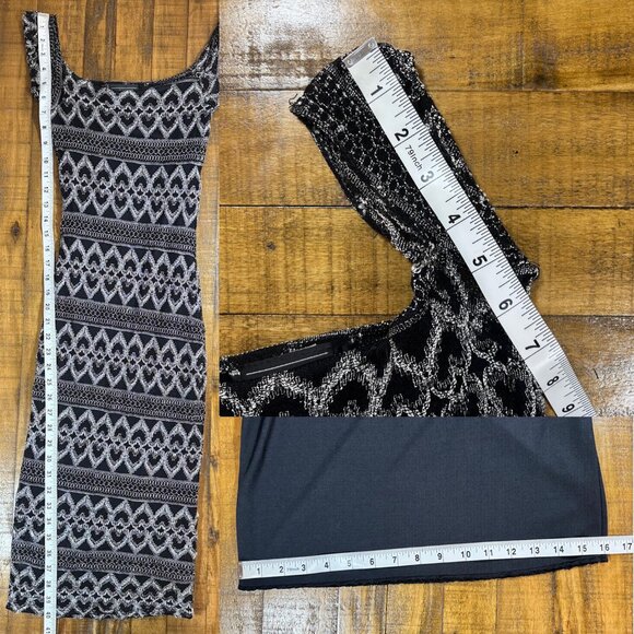 Y2K Vintage CEDUXION Black & Silver Heart Pattern Bodycon Dress - Juniors Medium - Picture 6 of 10